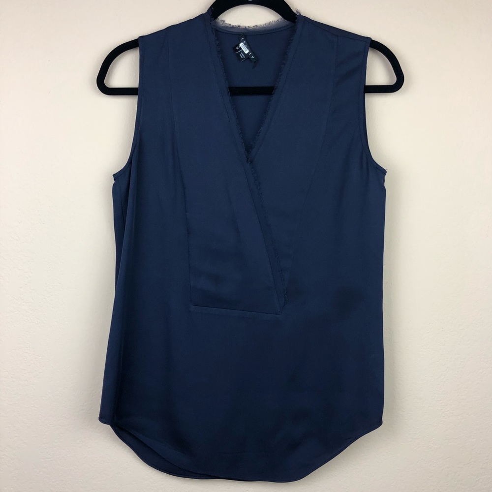 Theory 100% Silk Raw Edge Crossover Sleeveless Top